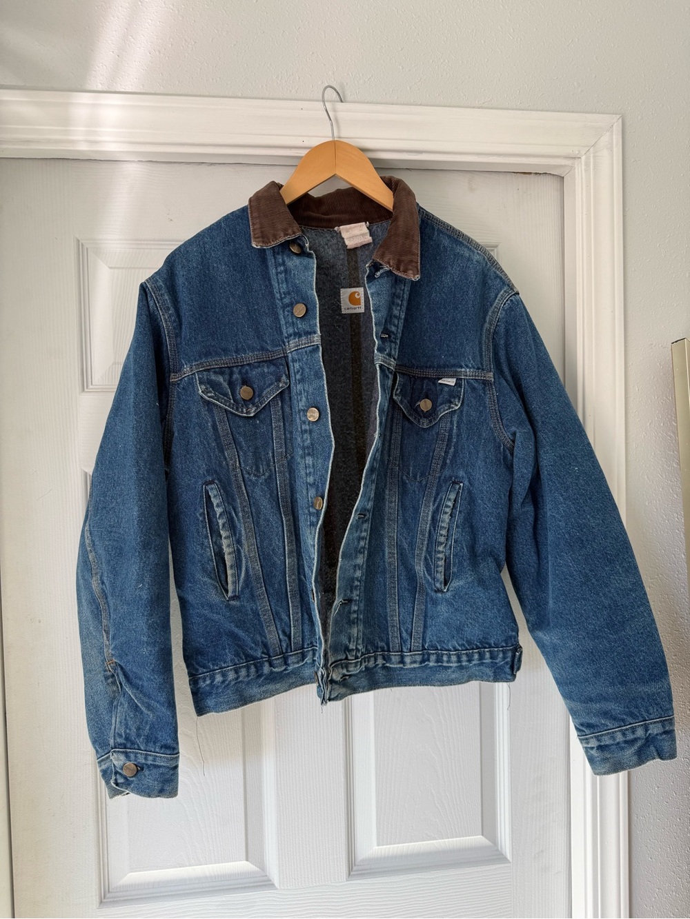 Carhartt Vintage Aztec 80s Denim Jacket with Brown Corduroy Collar